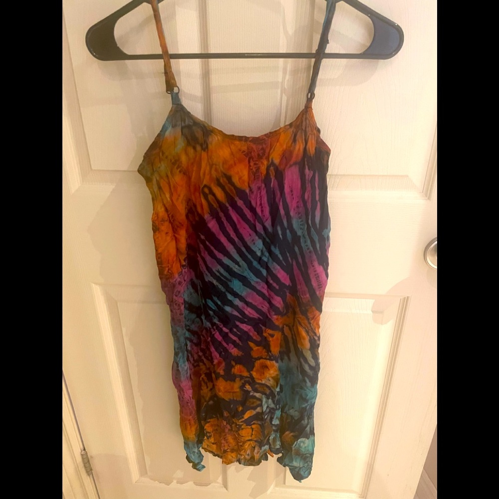Pretty Tie Dye Handmade Colourful Sun Dress Cotton No Stretch One Size Fit Small